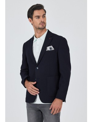 Koyu Lacivert Mono Yaka Düz 2 Düğme Casual Esnek Slim Fit Ceket 1002250123
