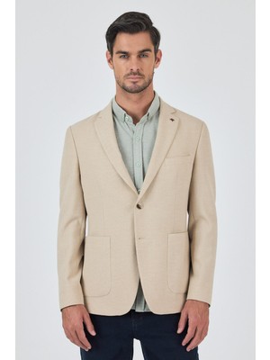 Açık Bej Mono Yaka Düz 2 Düğme Casual Esnek Slim Fit Ceket 1002250123