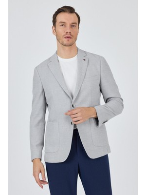 Gri Mono Yaka Düz 2 Düğme Casual Esnek Slim Fit Ceket 1002250123