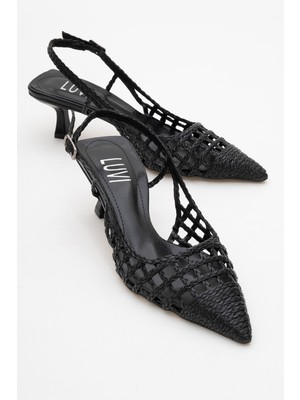 Luvi Heaven Koyu Taba Örme Arkası Açık Kadın Kısa Topuklu Ayakkabı