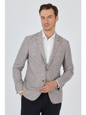 Kazayağı Desen Bez Ayağı Mono Yaka Yarım Astar Keten Karışımlı 6 Drop Slim Fit Ceket 1002250102
