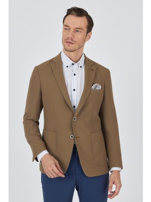 Koyu Vizon Mono Yaka Gofreli  Esnek 6 Drop Slim Fit Casual  Ceket 1002250125