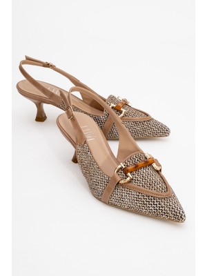 Osca Koyu Bej Hasır Tokalı Sivri Burun Kadın Topuklu Ayakkabı