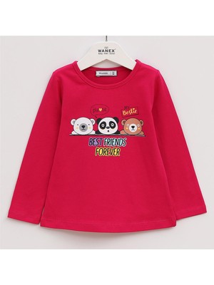 Kız Çocuk Şardonsuz Uzun Kol Ince Tişört - 31590 - Fuşya