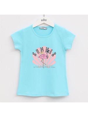 Kız Çocuk Kısa Kol Yazlık Tişört  - (5 Yaş-10 Yaş) - 31818 - Turkuaz