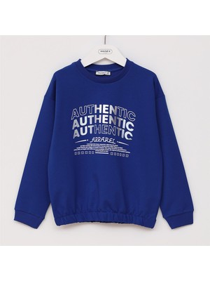 Kız Çocuk Uzun Kol Ince Bisiklet Yaka Tişört - 32215 - Saks