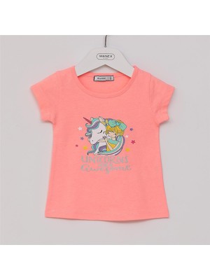 Kız Çocuk O Yaka Kısa Kol Yazlık Tişört  - (2 Yaş-7 Yaş) - 32225 - Neon Pembe