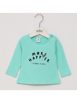 Kız Çocuk Uzun Kol Ince Bisiklet Yaka Tişört - 32292 - Turkuaz