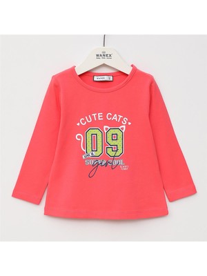 Kız Çocuk Şardonsuz Uzun Kol Ince Tişört - 32430 - Nar Çiçeği