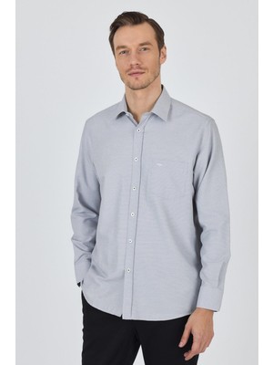 Siyah Sert Yaka Kendinden Desenli Classic Pamuklu Comfort Fit Gömlek 1004250220