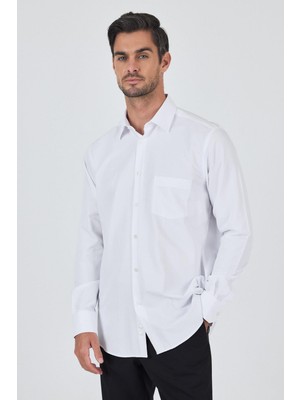 Beyaz Sert Yaka Düz Classic Comfort Fit Gömlek 1004250901