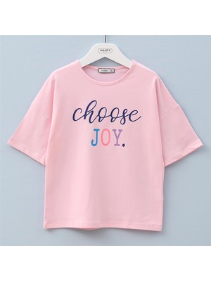 Kız Çocuk O Yaka Kısa Kol Yazlık Tişört  - (8 Yaş-13 Yaş) - 32100 - Pembe