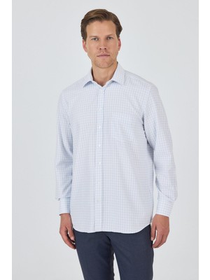Uzun Kol Kareli Desen Bez Ayağı Sert Yaka Cepli Pamuklu Classic Comfort Fit Gömlek 1004250176