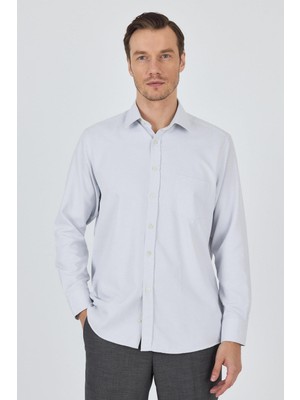 Uzun Kol Desenli Armürlü Sert Yaka Cepli Pamuklu Classic Comfort Fit Gömlek 1004250183