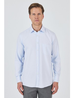 Uzun Kol Desenli Armürlü Sert Yaka Cepli Pamuklu Classic Comfort Fit Gömlek 1004250183