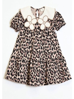 Kız Çocuk Rotasyon Desenli Yaka Detaylı Elbise 4-10 Yaş 12238