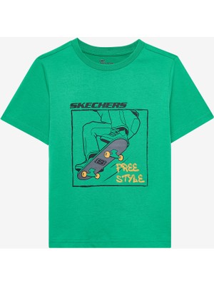 Skechers B Regular Fit Graphic Tee T-Shirt Büyük Erkek Çocuk Dark Green Tshirt Sk2510112-300