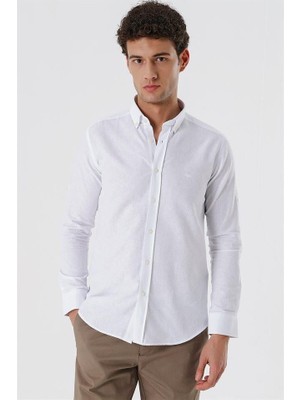 İmza Beyaz Kısalabilir Kollu Desenli JakarlıCepsiz %100 Pamuk Casual Slim Fit Gömlek 1004230182