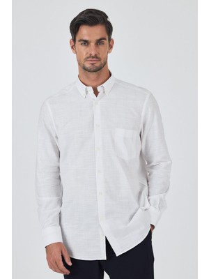 Uzun Kol Çizgili Desen Düğmeli Yaka Cepli Classic Comfort Fit Gömlek 1004250189