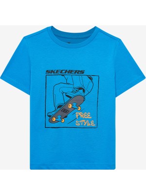 Skechers B Regular Fit Graphic Tee T-Shirt Büyük Erkek Çocuk Mavi Tshirt Sk2510112-315