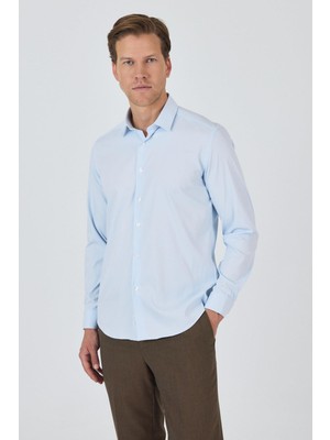Koyu Mavi Sert Yaka Cepsiz Gabardin Uzun Kol Slim Fit Esnek Gömlek 1004250234