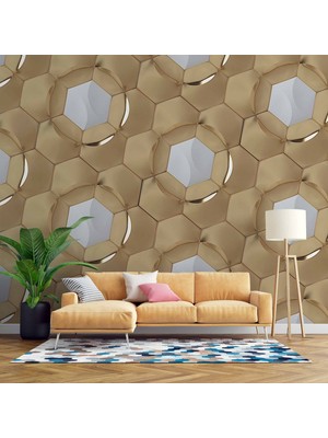 3 Boyutlu Altın Panel Kabartma Görünümlü Duvar Kağıdı