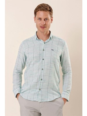 İmza Koyu Yeşil Uzun Kollu Kareli Cepsiz Klasik Slim Fit Dar Kesim Gömlek 1004230175
