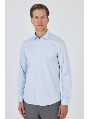Uzun Kol Düz Bez Ayağı Sert Yaka Cepsiz Pamuklu Classic Slim Fit Gömlek 1004250160