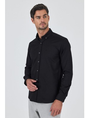 Uzun Kol Düz Bez Ayağı Düğmeli Yaka Cepsiz Pamuklu Casual Slim Fit Gömlek 1004250212