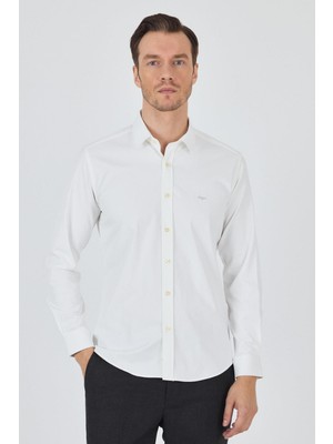 Uzun Kol Düz Bez Ayağı Sert Yaka Cepsiz Pamuklu Classic Slim Fit Gömlek 1004250211