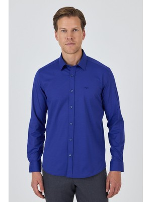 Uzun Kol Düz Bez Ayağı Sert Yaka Cepsiz Pamuklu Classic Slim Fit Gömlek 1004250195