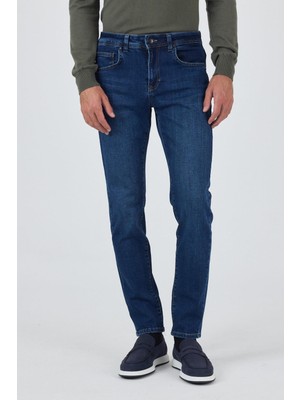 Lacivert Gabardin 5 Cep Düz Paça Casual Slim Fit Pamuklu Denim Pantolon 1023250150