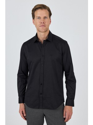 Uzun Kol Düz Bez Ayağı Sert Yaka Cepsiz Pamuklu Classic Slim Fit Gömlek 1004250211