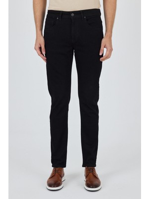 Siyah Gabardin 5 Cep Düz Paça Casual Slim Fit Pamuklu Denim Pantolon 1023250152