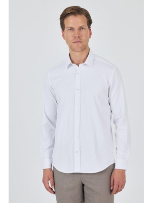 Uzun Kol Düz Bez Ayağı Sert Yaka Cepsiz Pamuklu Classic Slim Fit Gömlek 1004250211