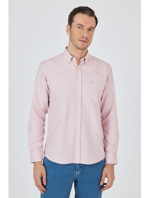 Uzun Kol Desenli Armürlü Düğmeli Yaka Cepsiz Pamuklu Classic Slim Fit Gömlek 1004250204