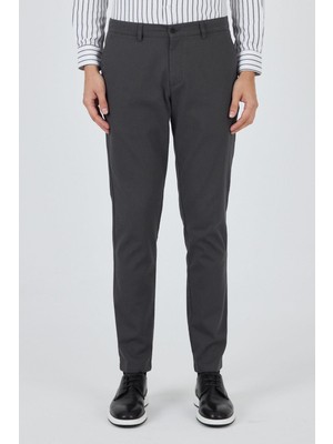 Koyu Antrasit Desenli Armürlü Yan Cep Düz Paça Comfort Fit Pamuklu Casual Chino Pantolon 1003250122