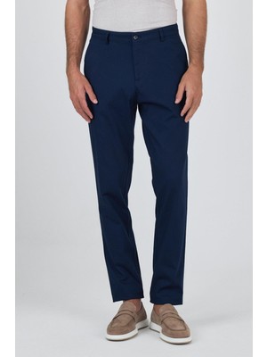 Lacivert Gabardin Yan Cep Düz Paça Comfort Fit Pamuklu Casual Chino Pantolon 1003250121