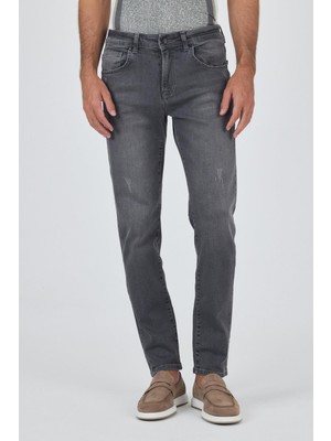 Gri Gabardin 5 Cep Düz Paça Casual Slim Fit Pamuklu Denim Pantolon 1023250150
