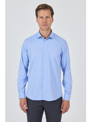 Uzun Kol Düz Bez Ayağı Sert Yaka Cepsiz Pamuklu Classic Slim Fit Gömlek 1004250160