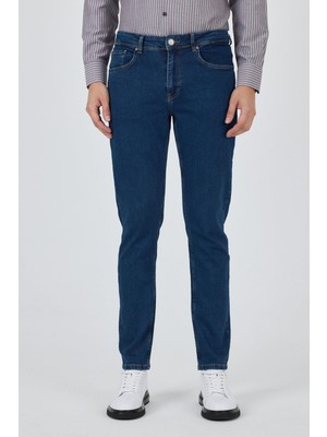 Lacivert Gabardin 5 Cep Düz Paça Casual Slim Fit Pamuklu Denim Pantolon 1023250155