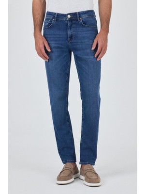 Lacivert Gabardin 5 Cep Düz Paça Casual Slim Fit Pamuklu Denim Pantolon 1023250156