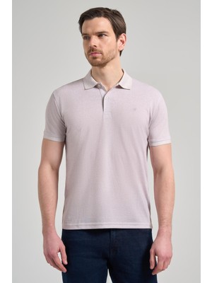 Açık Bej Kısa Kol Baskılı Pike Polo Yaka Cepsiz Esnek Casual Slim Fit Tişört 1011250151