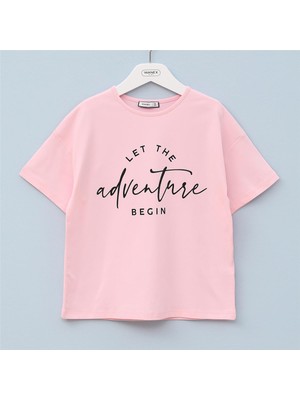 Kız Çocuk Kısa Kol Yazlık Tişört  - (7 Yaş-12 Yaş) - 32034 - Pembe