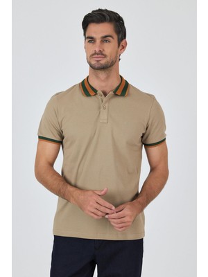 Bej Kısa Kol Düz Pike Polo Yaka Cepsiz Pamuk Casual Slim Fit Tişört 1011250103_591