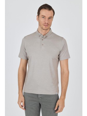 Bej Kısa Kol Düz Suprem Polo Yaka Cepsiz Pamuklu Casual Slim Fit Tişört 1011250160_605
