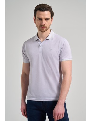 Gri Kısa Kol Baskılı Pike Polo Yaka Cepsiz Esnek Casual Slim Fit Tişört 1011250151