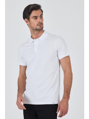 İmza Beyaz Kısa Kol Düz Pike Polo Yaka Cepsiz Pamuk Casual Slim Fit Tişört 1011250157_600