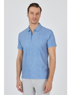 İmza Mavi Polo Yaka Kısa Kol Cepsiz Slim Fit Classic Tişört 1011250176
