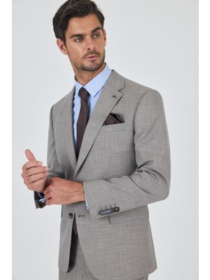 Bej Mono Yaka Esnek 4 Drop Comfort Fit Classic Takım Elbise 1001250159